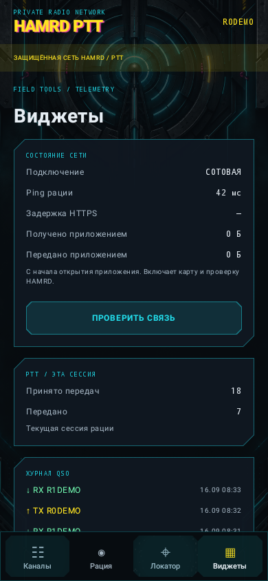 HAMRD PTT 0.2.0 — виджеты: Связь, трафик и счётчики передач.